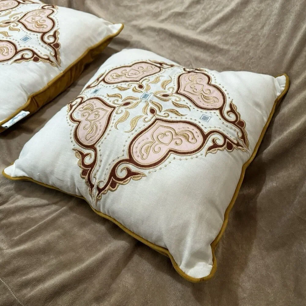 Patina Vie throw pillows yellow velour Pink Heart Embroidery cotton velvet 17